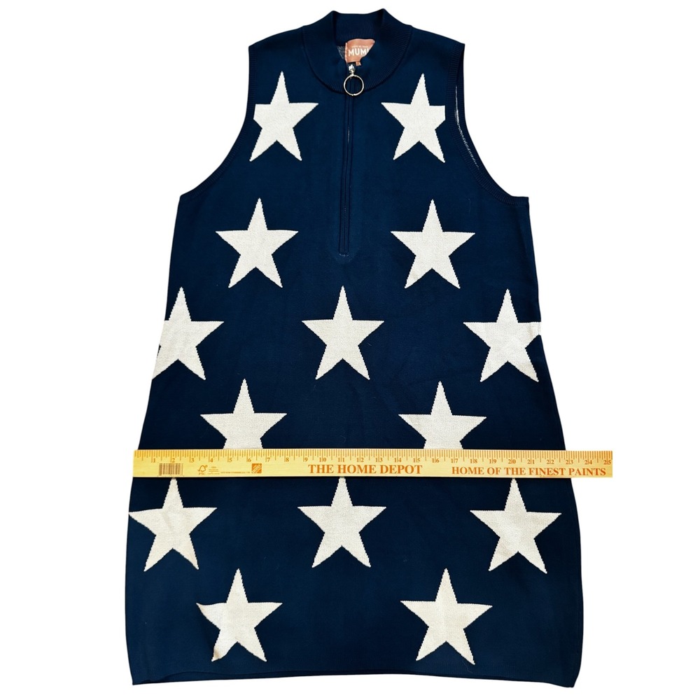 Show Me Your Mumu Zoe Zip Dress XL Navy Blue White Star Print Mock Neck New - Picture 5 of 12